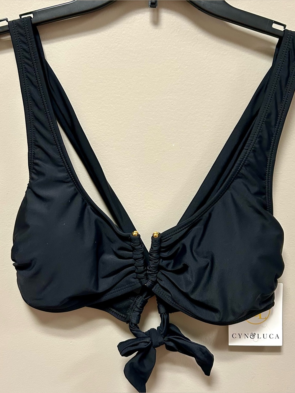 Cyn & Luca Black Tie-Front Bikini Top Sz S NWT